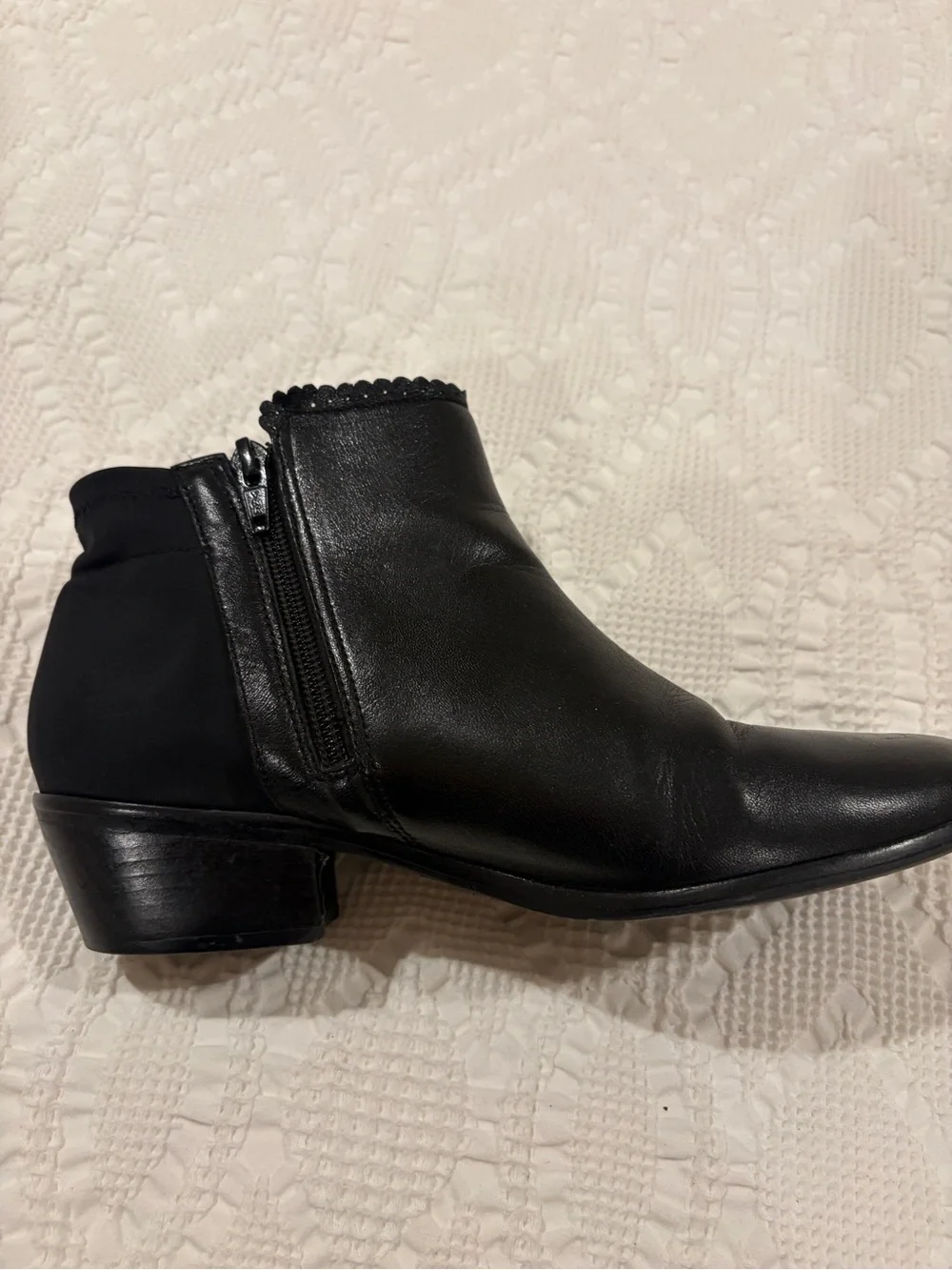 Jack Rogers Bailee Black Leather Scallop-Trim Ankle Bootie